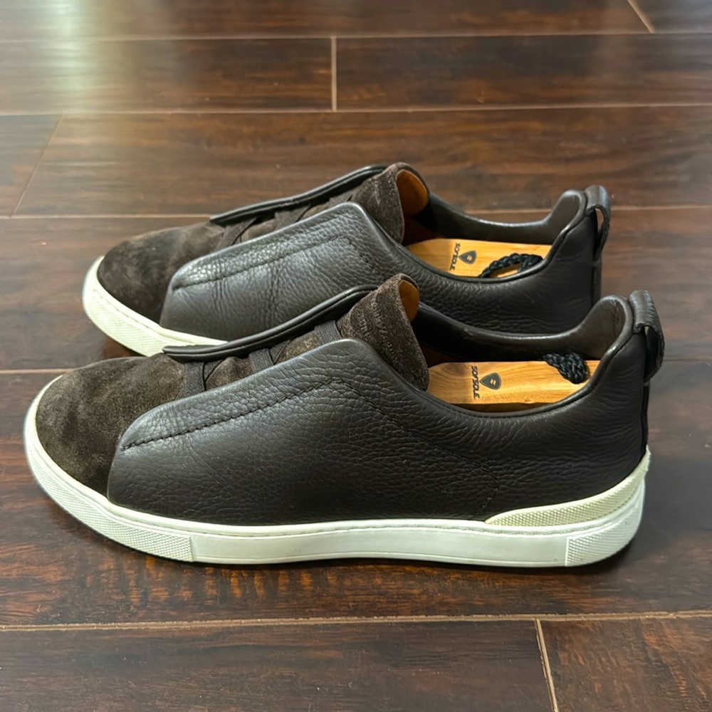 Zegna Triple Stich Round-Sneakers Size US 8 Color Dark Brown